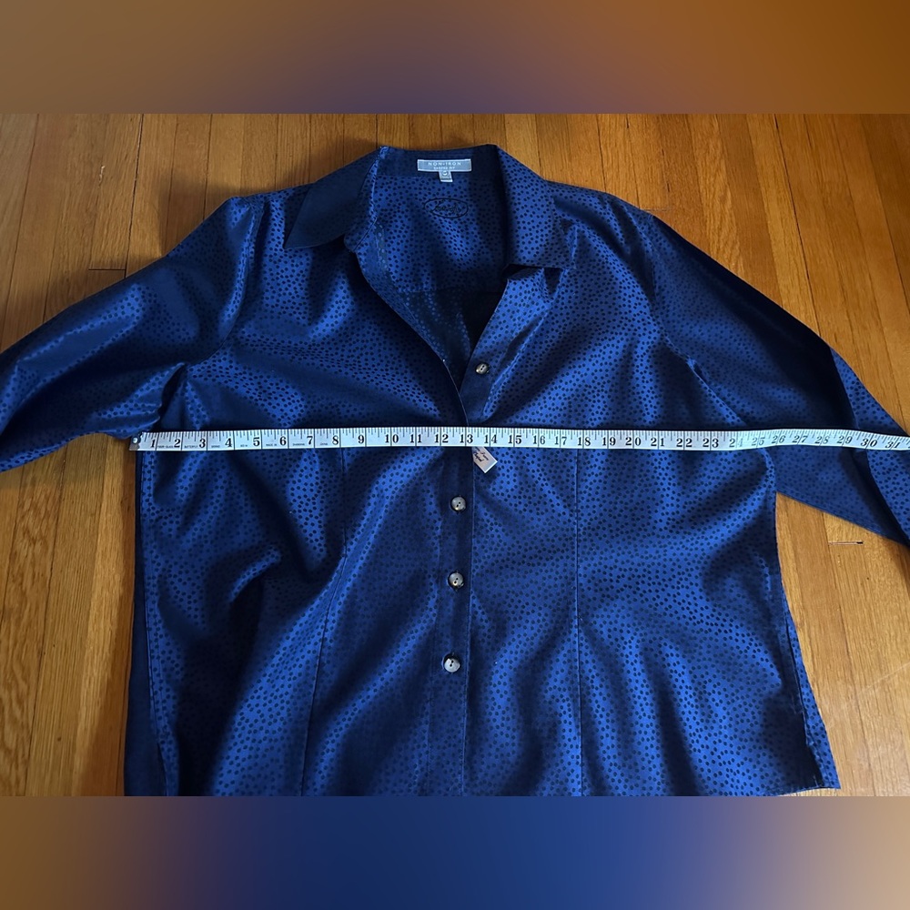 Vtg Foxcroft 100% Cotton Speckled Cobalt Blue Button Up, Size 18W, NWT - Picture 2 of 6